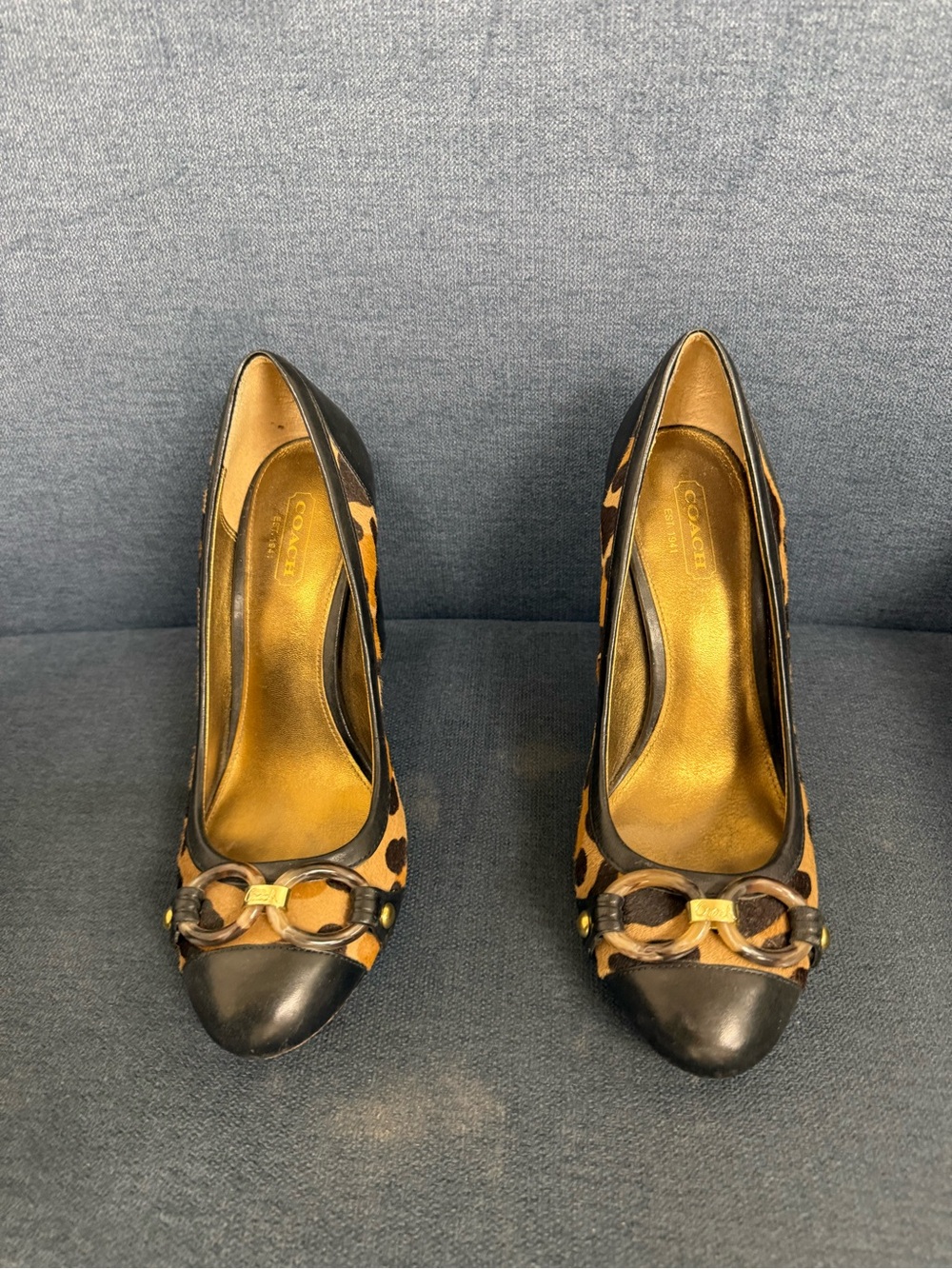 Coach Taffy Leopard-Print Leather Heels with Black Toe Y2K